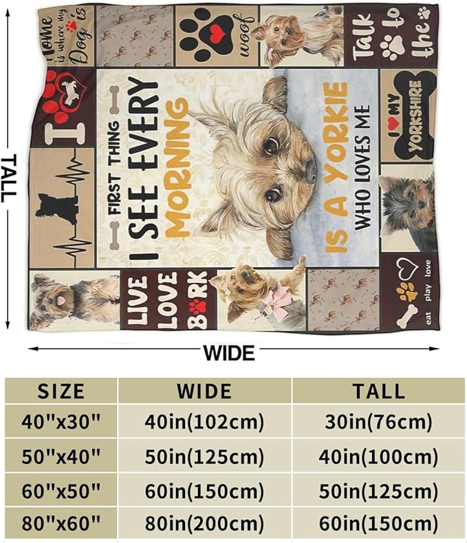Funny Dog Blanket Soft Cute Kawaii Yorkshire Terrier Dog Plush Throw Blanket Cozy Lightweight Flannel Stuff Decor Fleece Blanket Gifts for Lovers Girls Boys Kids Adults Women Bed Travel 50"x60"