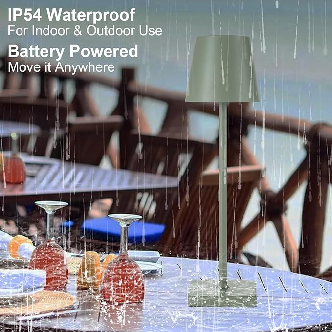 2 Pack Rechargeable Cordless Table Lamps, 5200mAh Battery Touch Table Light, Aluminum Shell Stepless Dimmable Portable LED Desk Lamp for Dinner/Restaurant/Outdoor Green