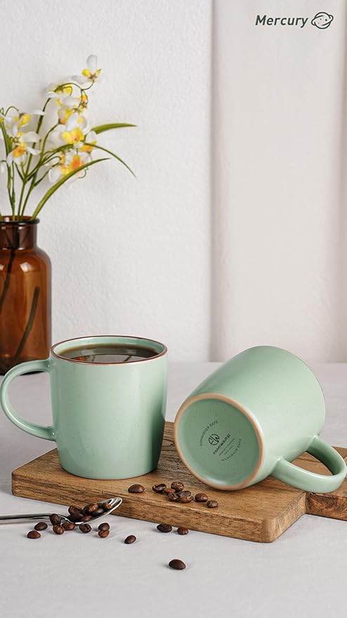famiware Mercury Coffee Mugs 13 oz, Coffee Mugs Set of 6 with Handle, Cups for Latte, Hot Tea, Cappuccino, Mocha, Cocoa, Light Green
