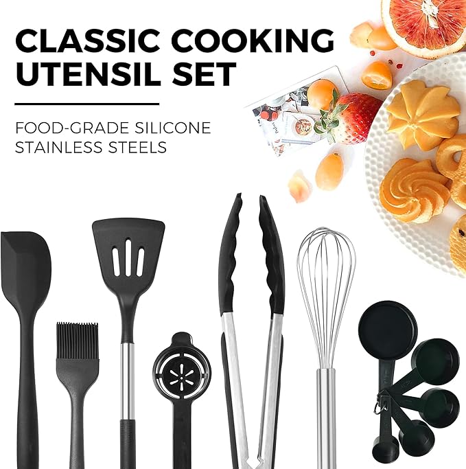 HONGBAKE Bakeware Sets, Baking Pans Set with Kitchen Utensils, Nonstick Oven Pan with Wider Grips, 17 Pieces Including Rack, Cookie Sheet, Cake, Loaf, Muffin, Pizza Pan