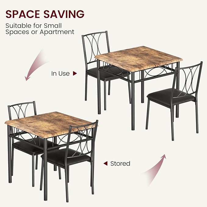 Dining Table Set for 2, Kitchen Table with 2 Upholstered Chairs, Wood 3-Piece Kitchen Dining Room Table Set for Apartment, Small Space, Space Saving, Retro Brown