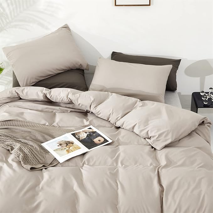 Luxlovery Beige Khaki Comforter Cal King Cream Bedding Set California King Oatmeal Solid Beige Coffee Blanket Quilts Soft Breathable Cream Taupe Comforter Set