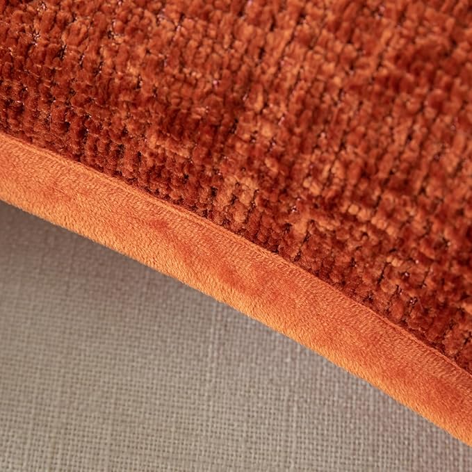 Yaertun Pack of 2 Chenille Textured Decorative Throw Pillow Covers Accent Solid Cushion Cover Soft Cozy Pillow Case with Velvet Back for Couch Sofa Bed Living Room 24x24 Inch Rust