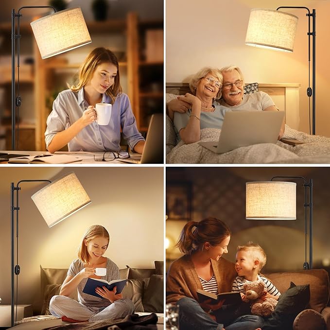 GyroVu Floor Lamp for Living Room, Adjustable Height Standing Lamps with 350° Rotate Beige Lampshade, 67.5-Inch Modern Tall Lamp Dimmable Floor Lamps for Corner Bedroom Home Office (Bulb Included)