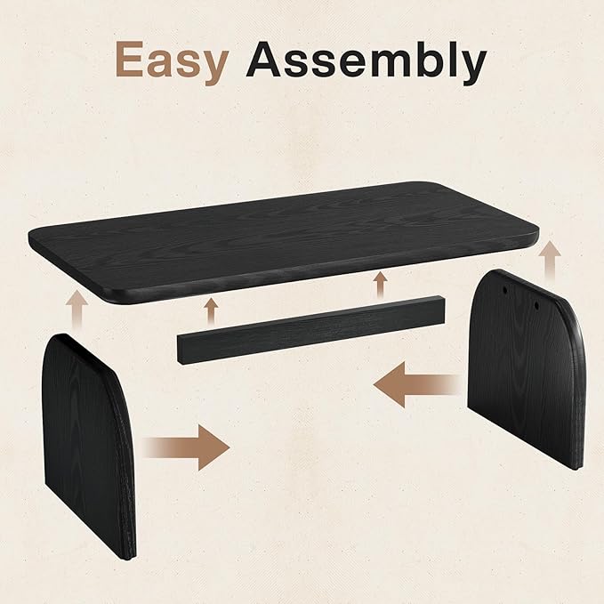 Tribesigns Farmhouse Coffee Table for Living Room, 47-Inch Mid-Century Rectangular Center Table with Rounded Corners, Modern Low Large Cocktail Tea Furniture, Easy Assembly (Black)