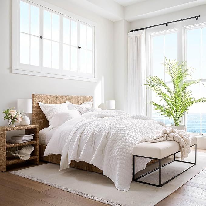 Set of 2 Ceramic Table Lamp for Bedroom, Small Table Lamp White Farmhouse Rustic Lamp Set Bedside Table Lamps for Nightstand Side Table Lamps for Living Room, 13.7IN