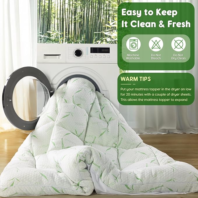 Memory Foam Mattress Topper Full - 1500 GSM Viscose Made from Bambu Pillow Top Mattress Topper Cooling & Body-Contouring Support for Back Pain Relief with 8"-18" Deep Pocket (54"x75")