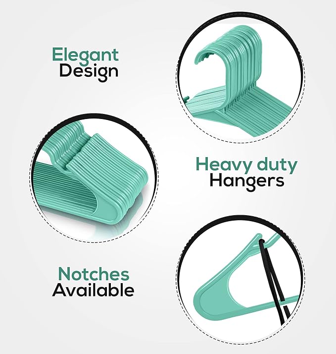 Utopia Home Plastic Hangers 50 Pack - Perfect Space Saving Clothes Hanger - Durable and Strong - Perfect Closet Organizers with Shoulder Grooves (Aqua)