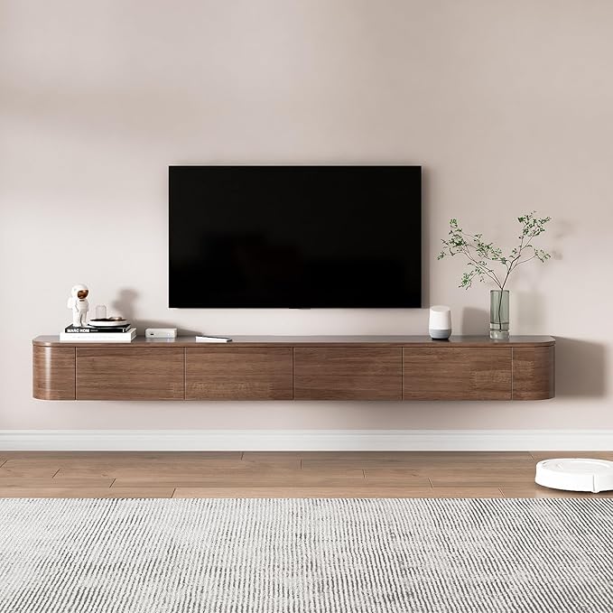 Floating TV Stand,Wall Mounted TV Shelf,Modern Entertainment Center Media Console with Storage for Bedroom,Living Room (Walnut, 94.5IN)