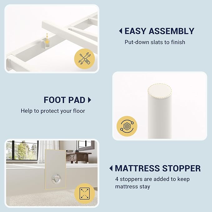 Allewie 14 Inches Twin Size Metal Platform Bed Frame with Victorian Style Curved Iron-Art Headboard/Footboard, Metal Slats Support, Easy Assembly, Under Bed Storage, No Box Spring Required, White