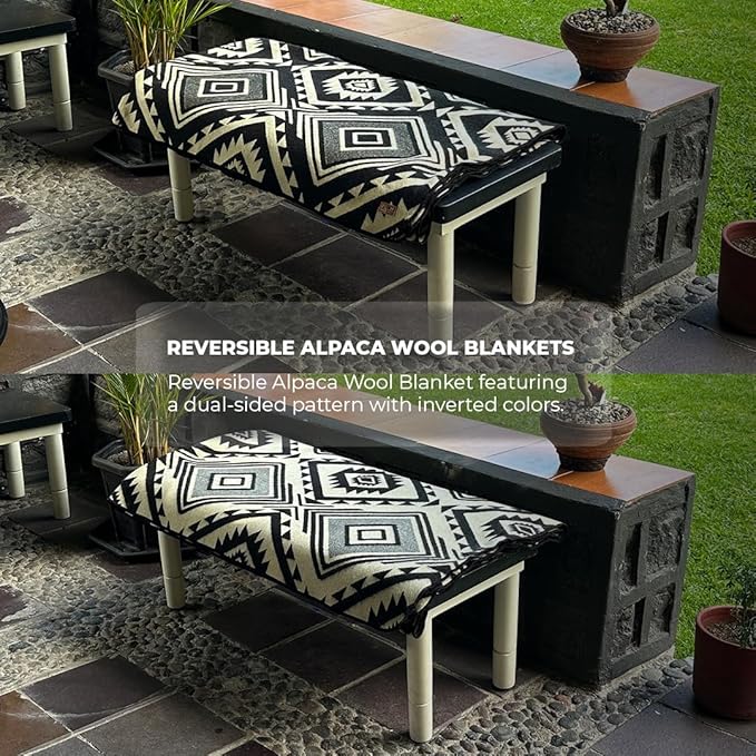 Reversible Alpaca Wool Blanket | Dual-Sided Queen Throw | Super Soft, Thick & Breathable | Cozy and Hypoallergenic Large Blanket for Bed, Couch, Camping or Gift | 95" L x 78" W