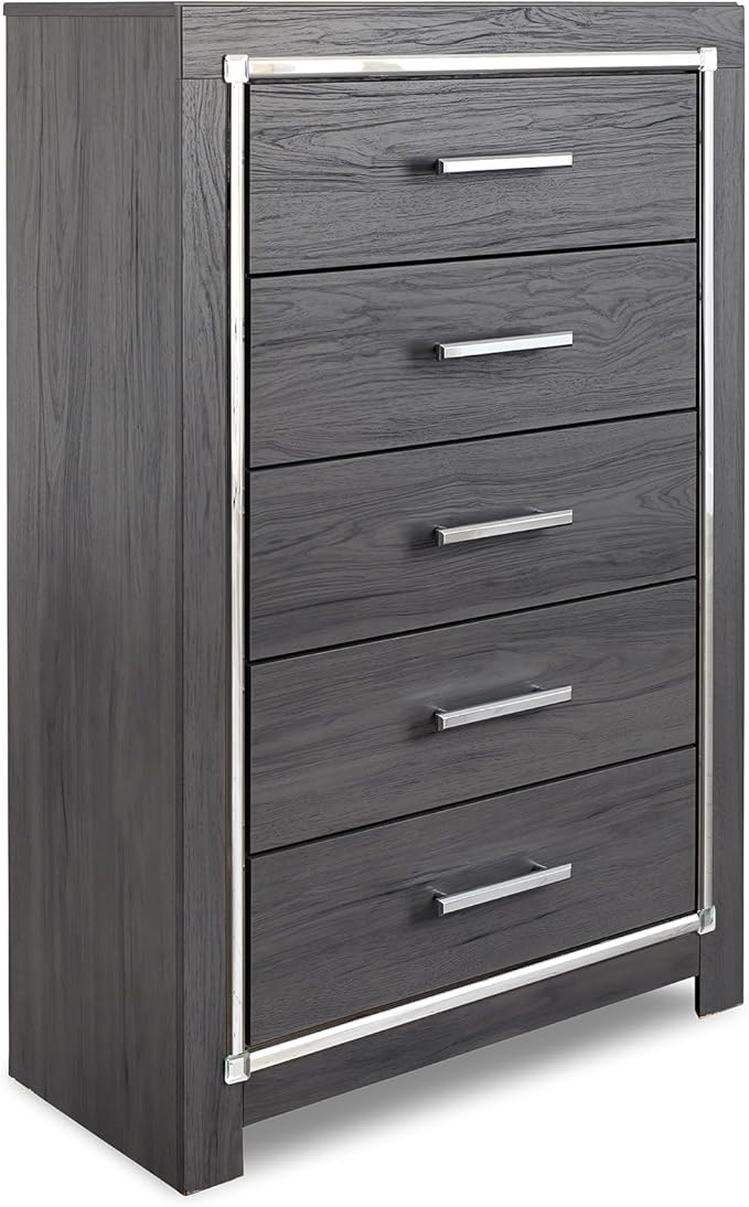 Signature Design by Ashley Lodanna Modern Glam 5 Drawer Chest, Gray