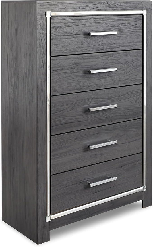 Signature Design by Ashley Lodanna Modern Glam 5 Drawer Chest, Gray