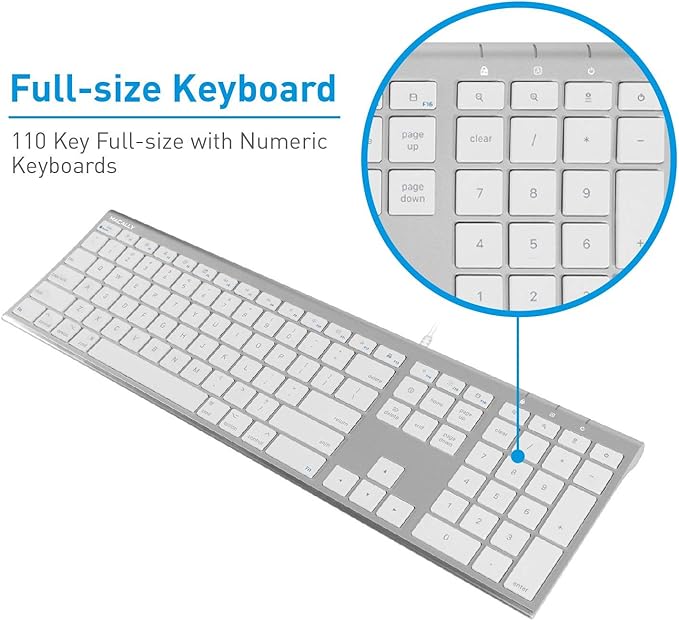 Macally Ultra Slim Wired Computer Keyboard and Ergonomic Laptop Stand, Create Both Efficiency and Comfort