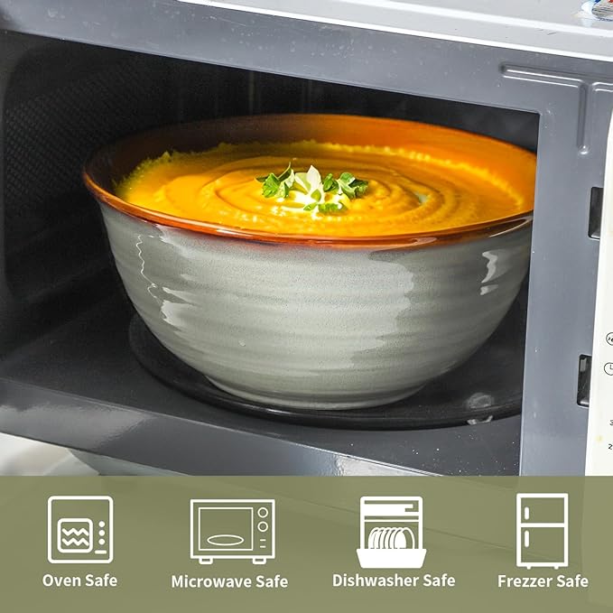 MEKY Serving Bowls, 84oz Ceramic Mixing Bowls for Salad Pasta Soup Pho Pasta Ramen, 9 Inch Large Kitchen Durable Bowls for Baking Cooking Party Dinner, Microwave & Dishwasher Safe,Set of 2, Brown