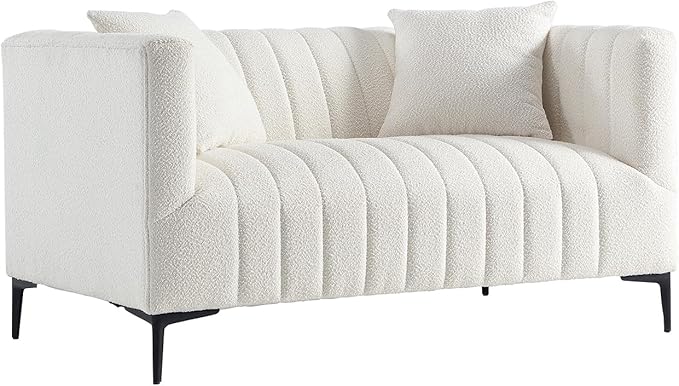 Get Set Style Modern Accent Loveseat Sofa Couch,Tufted Boucle Upholstered Sherpa Deep Seat Cloud Couch with 2 Pillows,Comfy 2 Seater Love Seat for Living Room Apartment Office Lounge Studio (White)