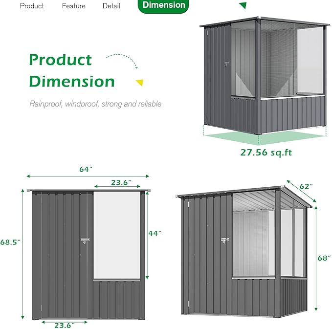 AECOJOY 5x5 FT Storage Shed, Metal Sheds & Outdoor Storage Clearance with Lockable Doors and Ventilated Mesh, Utility Garden Tool Shed for Backyard, Patio, Poolside