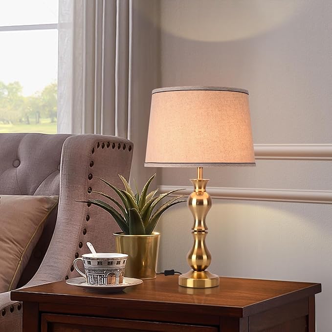 Modern Table Lamps Set of 2, Gold Brass Tall Skinny Table Lamp, Modern Buffet Table Lamp for Bedside Living Room Bedroom Nightstand,Contemporary Table Lamp Side Table Lamp