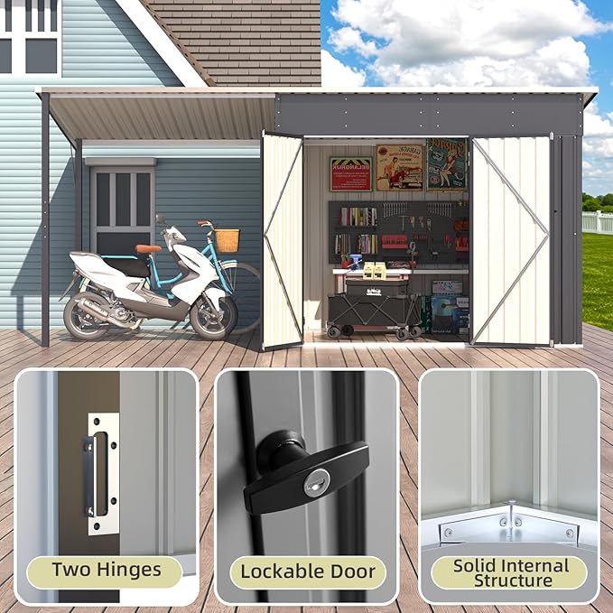 AECOJOY Outdoor Open-Sided Metal Storage Shed, 8' x 6' Sheds & Outdoor Storage with 48 Sq. Ft Covered, 6x8 Small 2-in-1 Tool Shed with Attached Hardtop Metal Pergola Gazebo for Patio