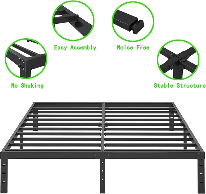 12 Inch Queen Size Metal Bed Frame, Heavy Duty Steel Slat Mattress Foundation,No Box Spring Needed, Easy Assembly, Noise-Free,Black
