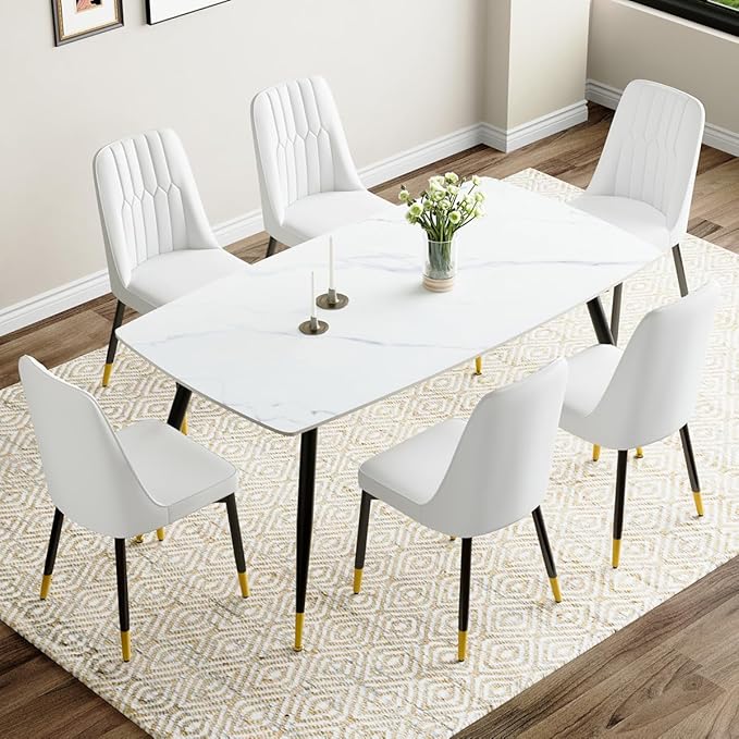 Modern Dining Table Set for 6, Dining Table Chairs Set of 6, Sintered Stone Kitchen Table Top and Modern Chairs Set of 6 for Kitchen Dining Room