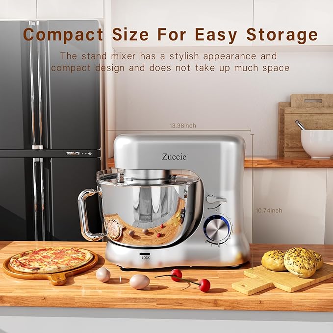 Stand Mixer, Zuccie 4.8QT Kitchen Electric Stand Mixer, 380W Motor Power Food Mixer, 8+P-Speed Dough Mixer with Dough Hook, Wire Whip & Beater, Silver