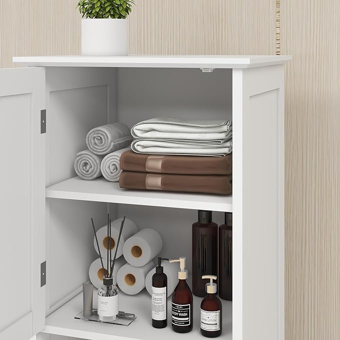 Tilt Out Laundry Hamper Cabinet, 55" Tall Bathroom Storage Cabinet Laundry Cabinet with Shelves and Clothes Basket, Hamper Cabinet Shelf for Laundry Room Bathroom Organizer, White