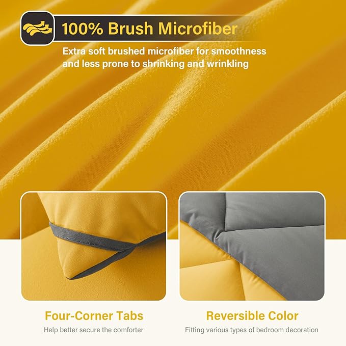Cosybay Bed in a Bag Full Reversible Comforter Sets 7pcs All Season Down Alternative Bedding Sets Yellow and Grey with Comforter, Pillow Shams, Flat Sheet, Fitted Sheet and Pillowcase