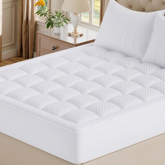 OLANLY Twin Quilted Fitted Mattress Pad, Elastic Fitted Mattress Topper, Cooling Soft Mattress Cover Stretches up to 21 Inches Deep, Machine Washable Mattress Protector (39x75 inch, White)