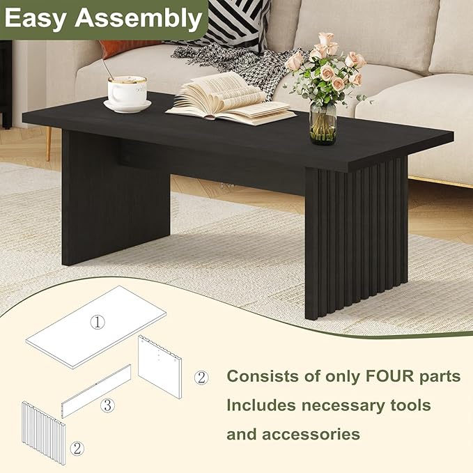 BON AUGURE Black Coffee Table, Modern Coffee Tables for Living Room, Wooden Center Table, Living Room Tables for Home, Office (Black Oak, 43Inch)