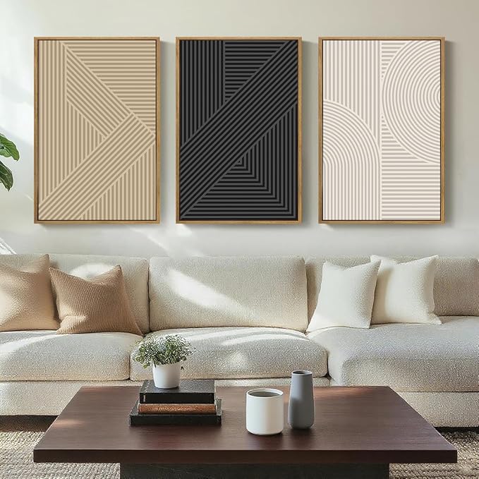 BINCUE Neutral Abstract Wall Art Decor Minimalist Modern Wall Paintings Artwork for Living Room Bedroom Bathroom 16x24 Inch Set of 3