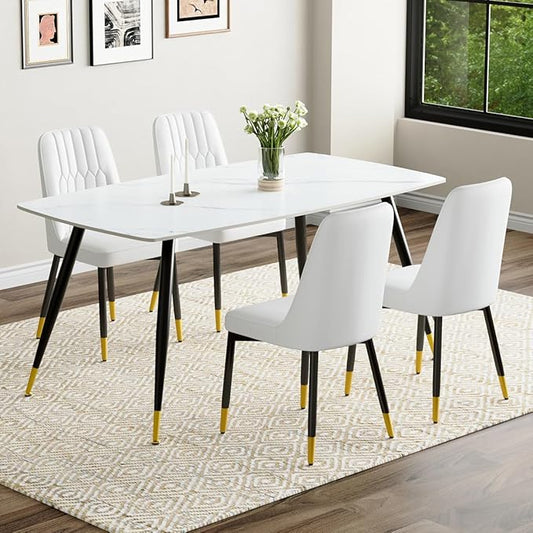 Dining Room Table Set for 4,Dining Table Set for 4, Sintered Stone Kitchen Table Top and Modern Chairs Set of 4 for Kitchen Dining Room