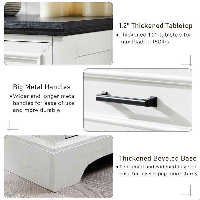 6 Drawer Dresser, Farmhouse Chest of Drawers for Bedroom, 44" Tall Dresser with Large Metal Handles, Wood Drawer Organizer for Living Room, Hallway, Closet - White