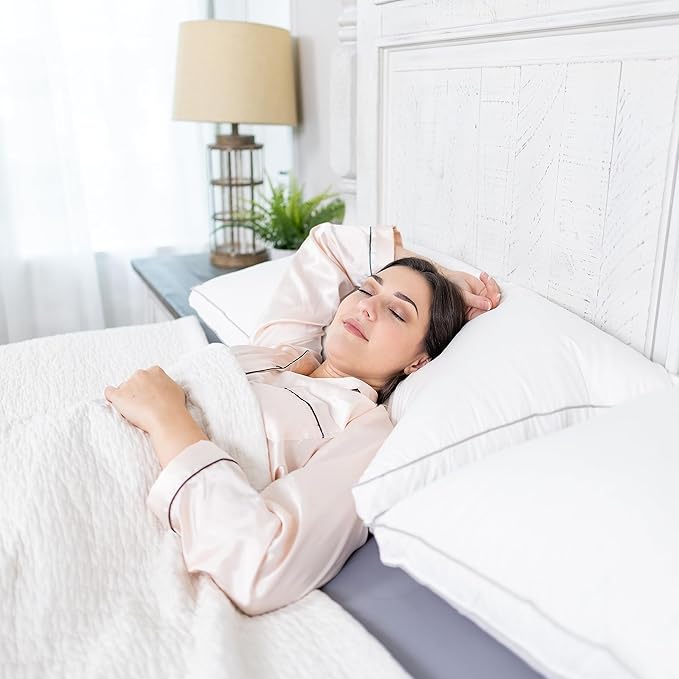 Globon Luxury Feather Down Pillow Standard Queen Size for Sleeping, Hotel Collection Fluffy Pillow, Medium Gusseted Bed Pillows, 18"X26", Pack of 2