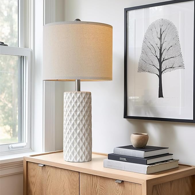 26" Tall Table Lamp for Living Room -Vintage White Lamps Set of 2 Modern Ceramic Lamps for Night Stands, Bedside Lamp for End Tables, Nightstand Lamps for Bedroom