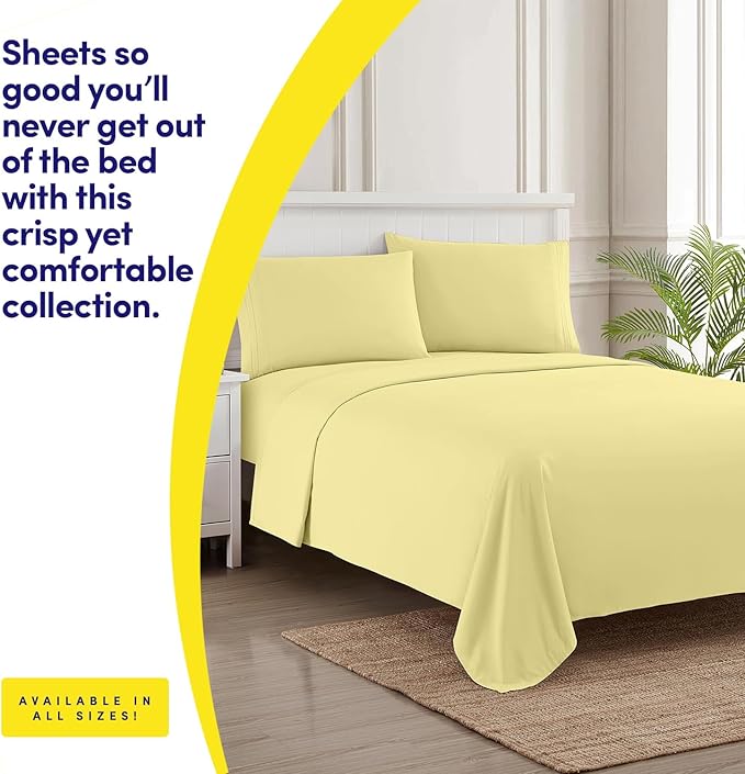 1500 Supreme Collection California King Sheet Sets Pale Yellow - Luxury Hotel Bed Sheets and Pillowcase Set for Cal King Mattress - Extra Soft, Elastic Corner Straps, Deep Pocket Sheets Pale Yellow