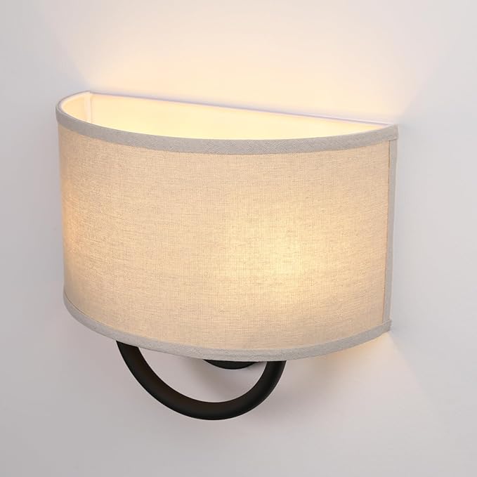 Industrial 2-Lights Wall Sconce Fixtures with Linen Fabric Shade, Double Wall Light Lamps Decor for Hallway Bedroom Living Room Bathroom Stairway