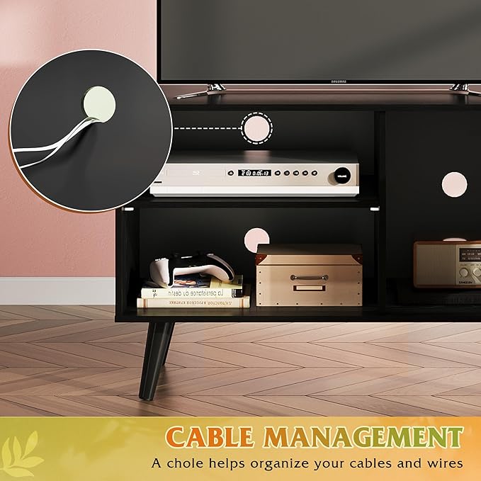 WLIVE TV Stand for 40 Inch TVs, Small Entertainment Center with Storage Cabinet, Mid-Century Modern TV Stands for Living Room and Bedroom, 32" TV Console, Black