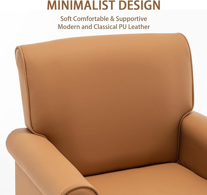 Accent Chair, Faux Leather Living Room Chairs with Nailhead Trim, Mid-Century Lounge Armchair with Solid Wood Legs, Comfy Reading Single Sofa for Bedroom, Waiting Room (Orange, 1 Chair)