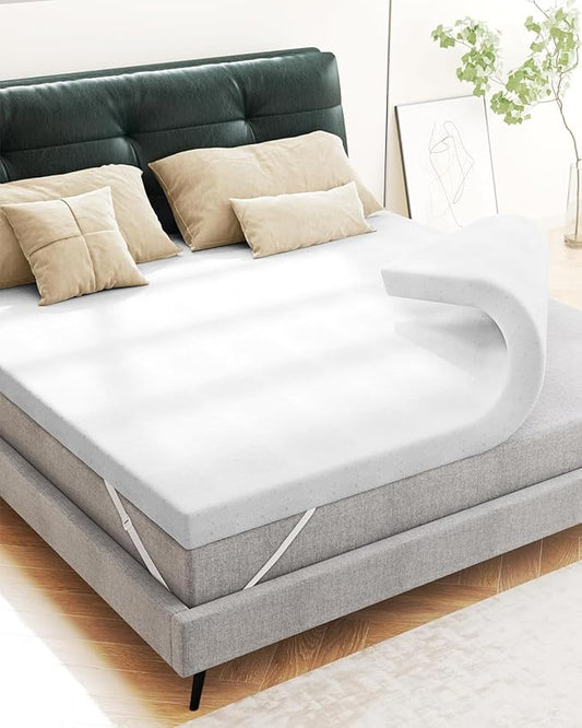 Ferlizer 3" [Queen] Firm Memory Foam Mattress Topper with Ultra Soft Cover & Corner Straps, CertiPUR-US Certified, Grey