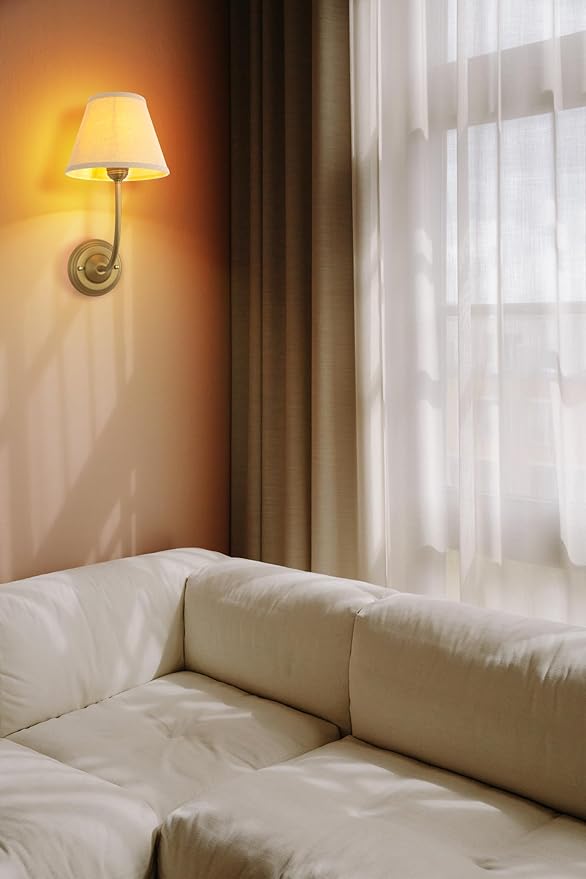 Vintage Fabric Wall Sconce Linen Cloth Shade, E26 Hardwired Indoor 1-Light Wall Mounted Lamp Fixture for Living Room Bedroom Stairs Hallway