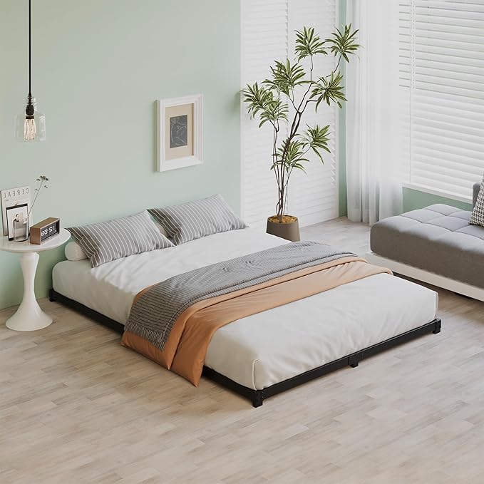 3 Inch Low Queen Bed Frame Heavy Duty Metal Platform, No Box Spring Needed, Easy Assembly Mattress Foundation, No Noise, Black