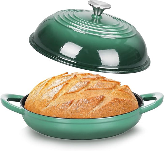 TeamFar Cast Iron Bread Dutch Oven, 6 Qt Enameled Dutch Oven Pot for Sourdough Bread Baking, with Tall Dome Lid & Round Base Pan, Self-Basting & Even-Heating, Heavy-Duty & Non-stick, Dark Green