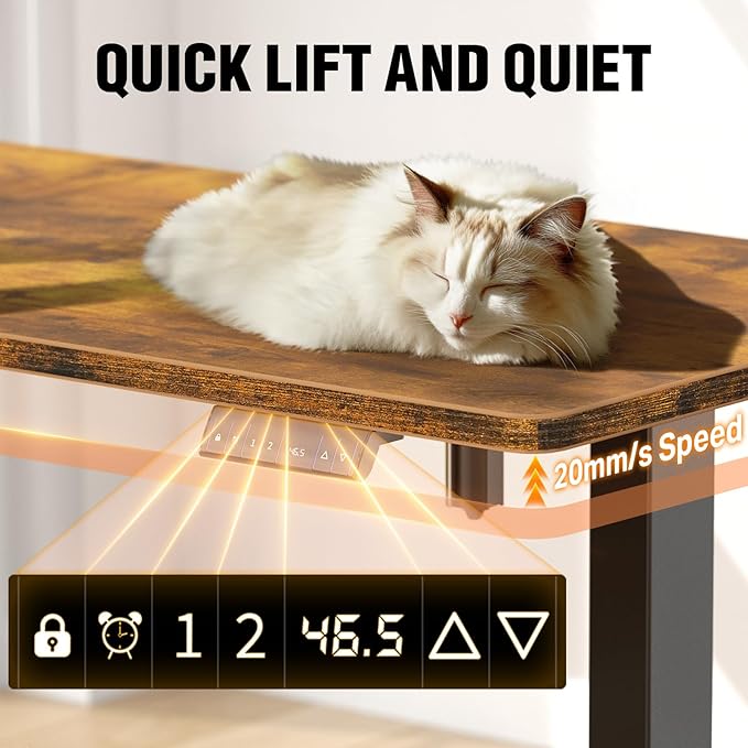 Veken 47.2" Standing Desk, Adjustable Height Office Desk with Wood Desktop, Computer Table for Home Work, Study and Gaming, Small Spaces, Modern Furniture，Brown