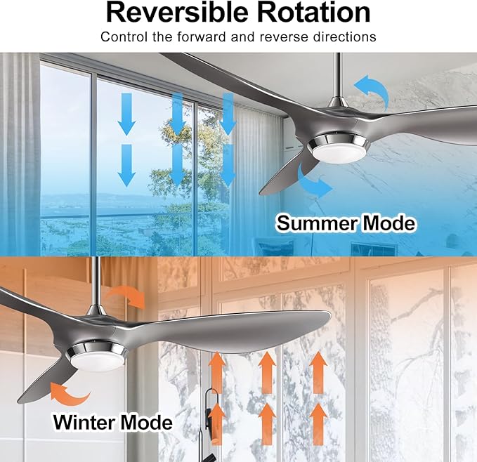 reiga 52 Inch Modern Smart WiFi Ceiling Fan with Light and Remote Control, Living Room Bedroom Patio 3 Blade Ceiling Fans with Reversible Mute DC Motor, Silver