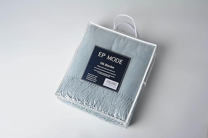 EP Mode Fringed Mulberry Silk Throw Blanket for Sofa (Baby Blue)