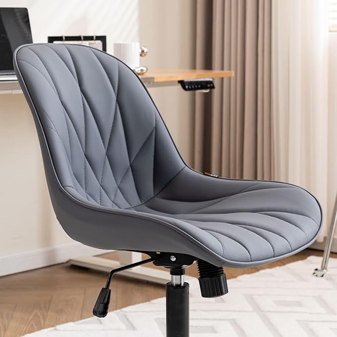 Rowill Modern Office Chair - Ergonomic Swivel Leather Desk Chair with Curved Backrest, Height Adjustable Rolling with Wheels, Perfect for Study Room & Office, Gray Purple