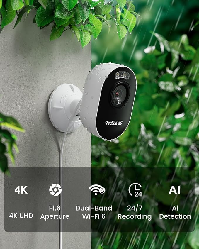 REOLINK 4K Outdoor Security Camera, 2.4/5GHz Wi-Fi 6, AI Detection, Spotlight Color Night Vision, 24/7 Recording, No Monthly Fees, Corded Wireless WiFi Security Camera, Weatherproof, Lumus Pro