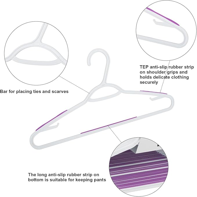 30 Pack Bendable Plastic Hangers Light-Weight Non-Slip Clothes/Suit Hangers (Purple)