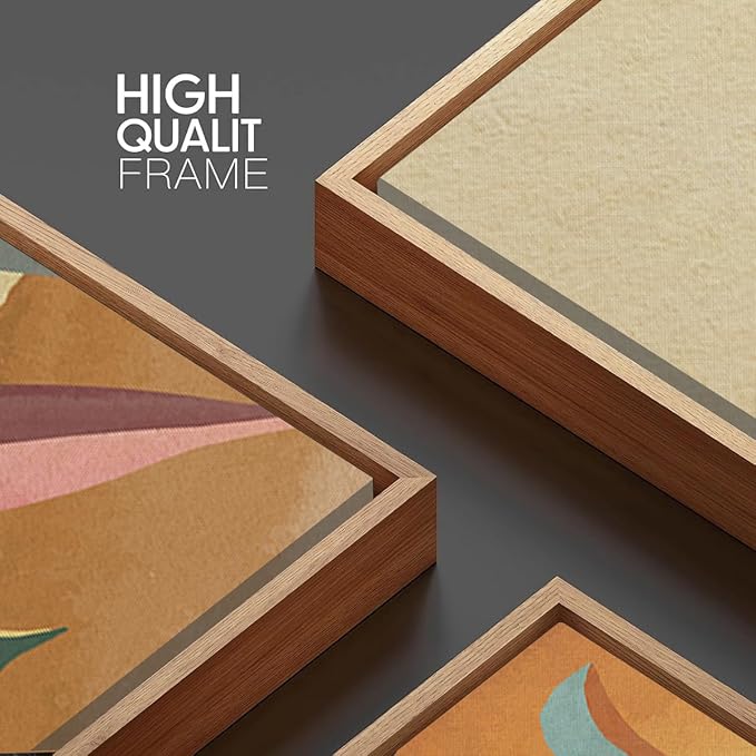 BINCUE Large Wood Tropical Palm Leaf Wall Art Set Boho Framed Wall Decor Nature Abstract Art Landscape Artwork for Living Room Bedroom Office 16x24 Inches